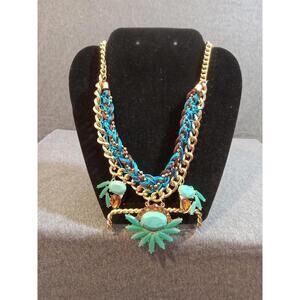 Nocturne Larigold Statement Blossom Necklace Gold Green Blue Brown Amber Bib